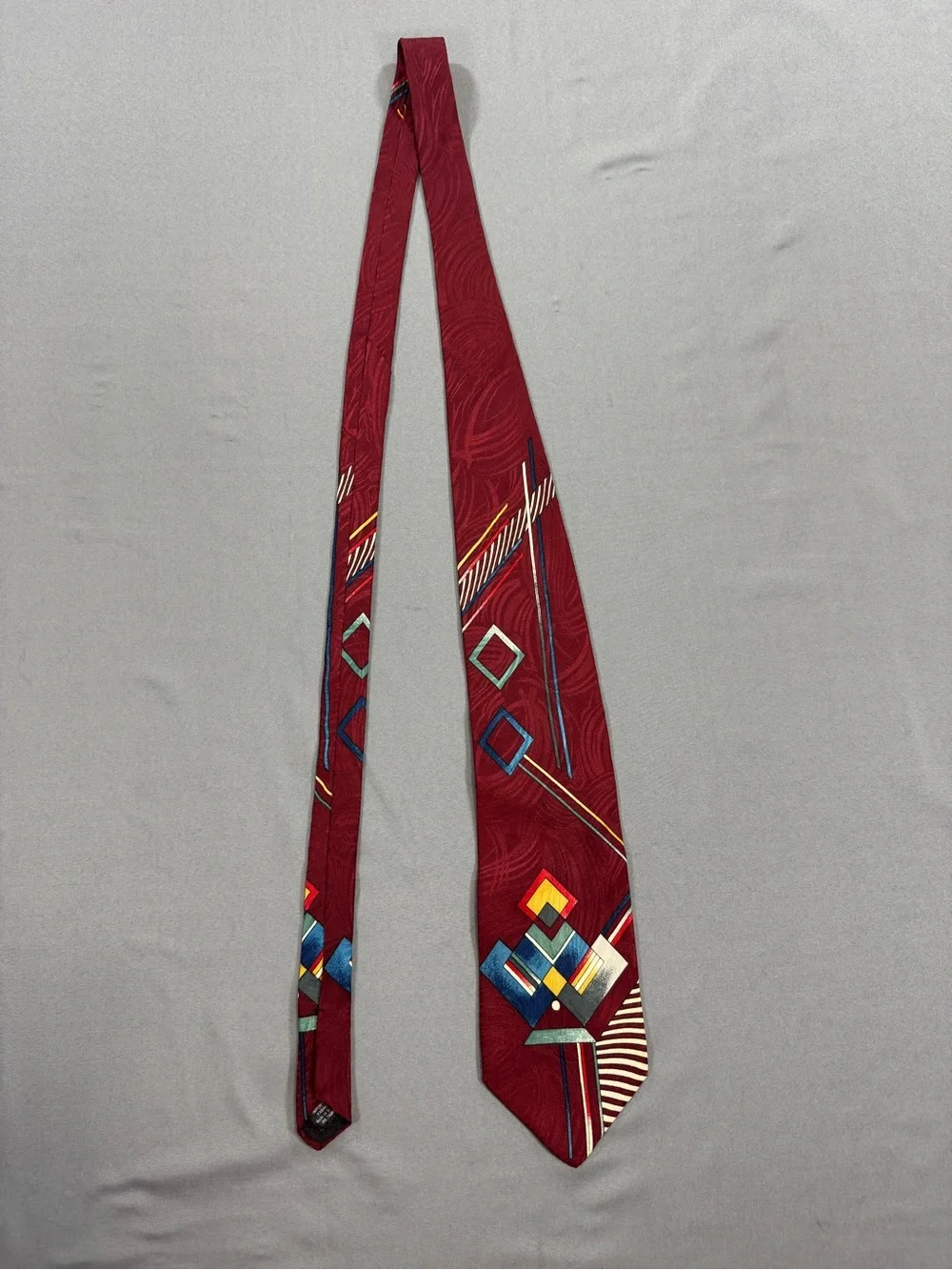 Como Collezione Burgundy Silk Tie Abstract Art Deco